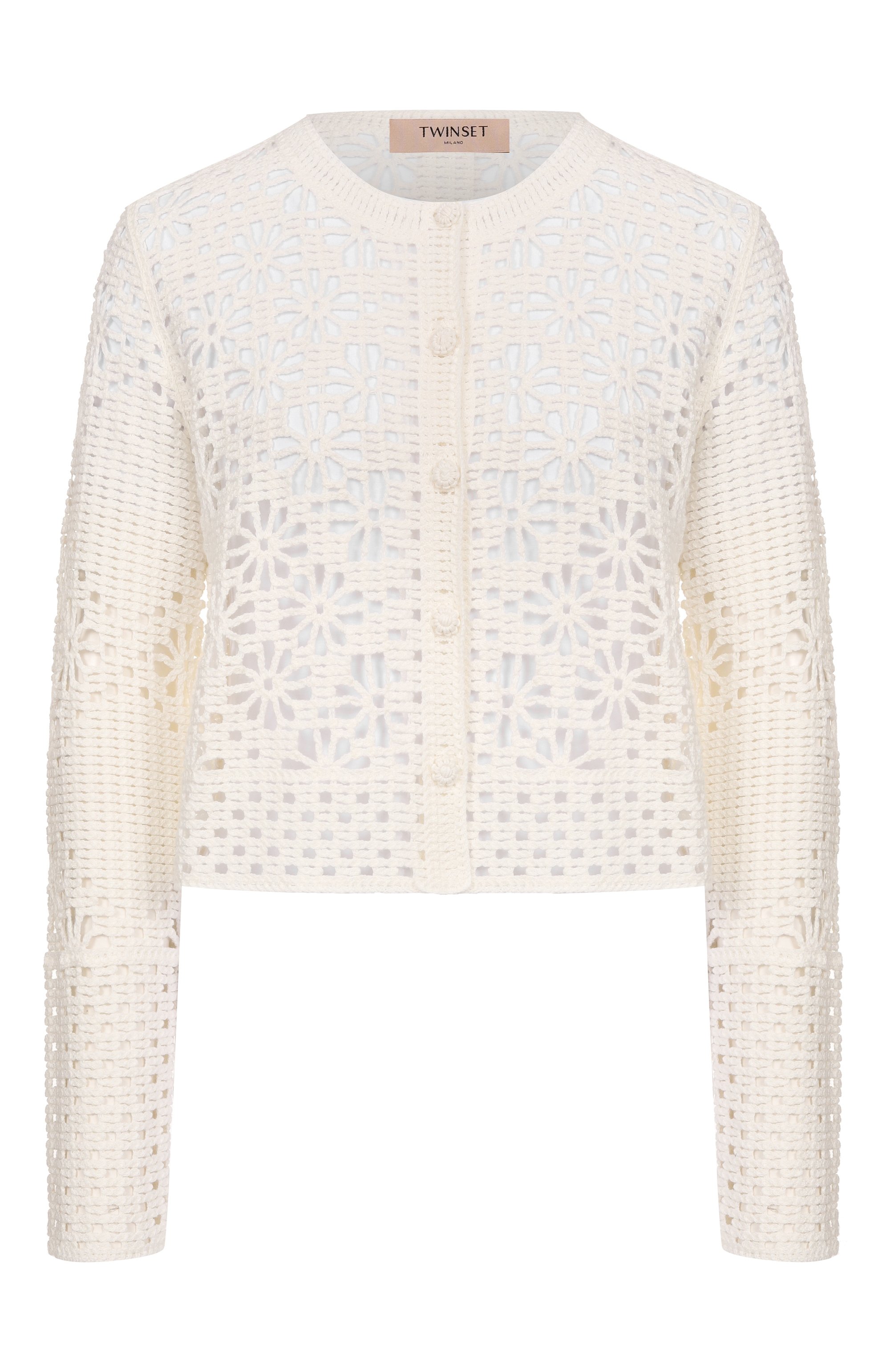 Хлопковый кардиган TWINSET молочного цвета по цене 39350 руб., арт. 251TT3200, фото 1 Хлопковый кардиган TWINSET, арт. 251TT3200, фото 1