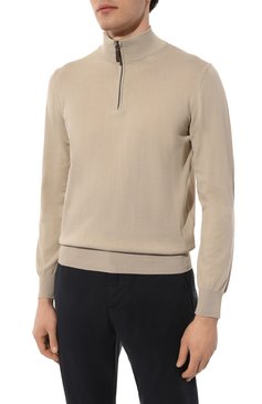 Мужской хлопковый джемпер CANALI бежевого цвета, арт. C0015/MK00145 | Фото 3 (Длина (для топов): Стандартные; Драгоценные камни: Проставлено; Материал внешний: Хлопок; Рукава: Длинные; Материал сплава: Проставлено; Вырез: Круглый; Мужское Кросс-КТ: Джемперы; Принт: Без принта; Стили: Кэжуэл)