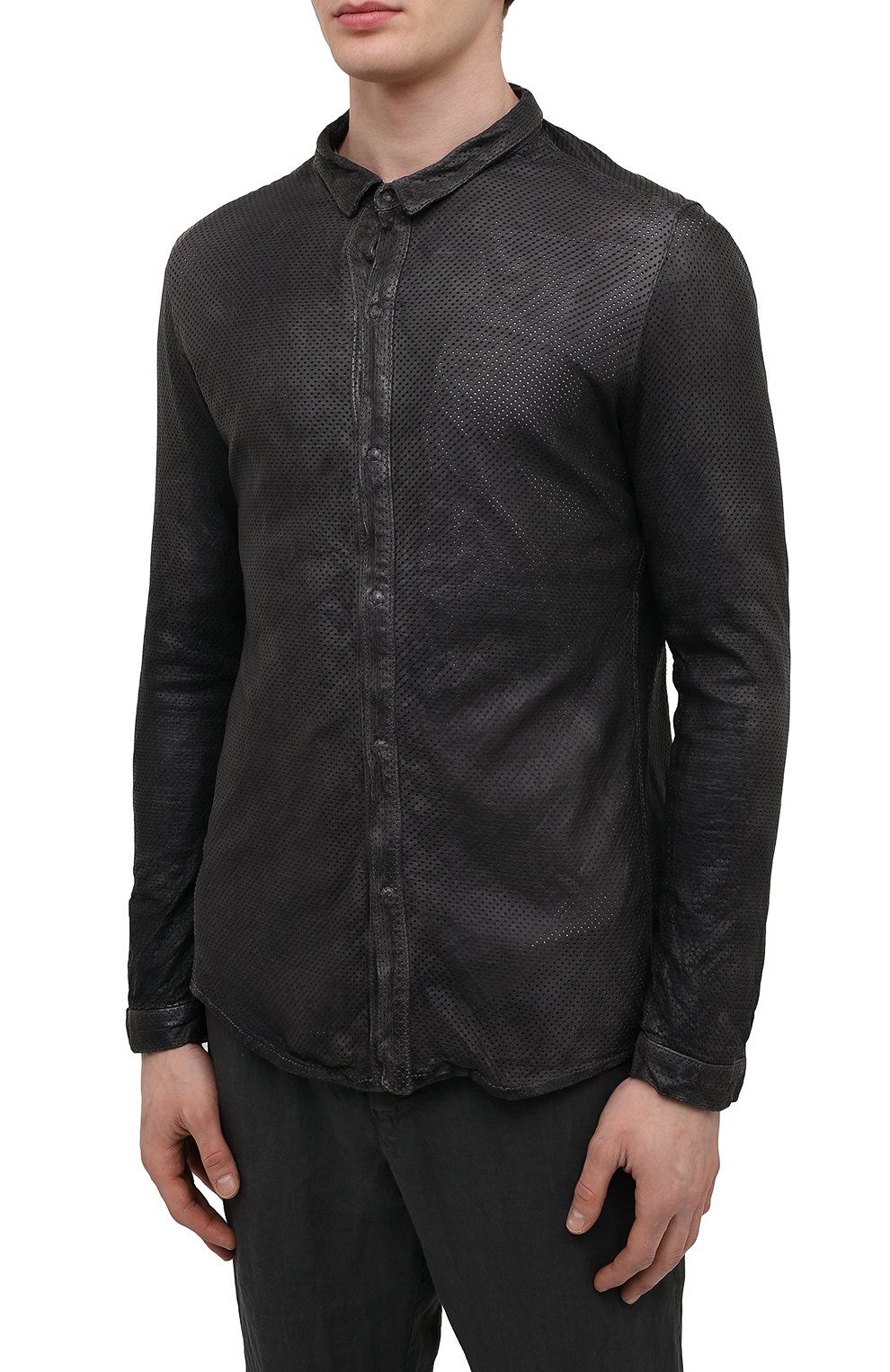 Кожаная рубашка GIORGIO BRATO темно-серого цвета по цене 89950 руб., арт. GU21S1002HL136, фото 3 Кожаная рубашка GIORGIO BRATO, арт. GU21S1002HL136, фото 3