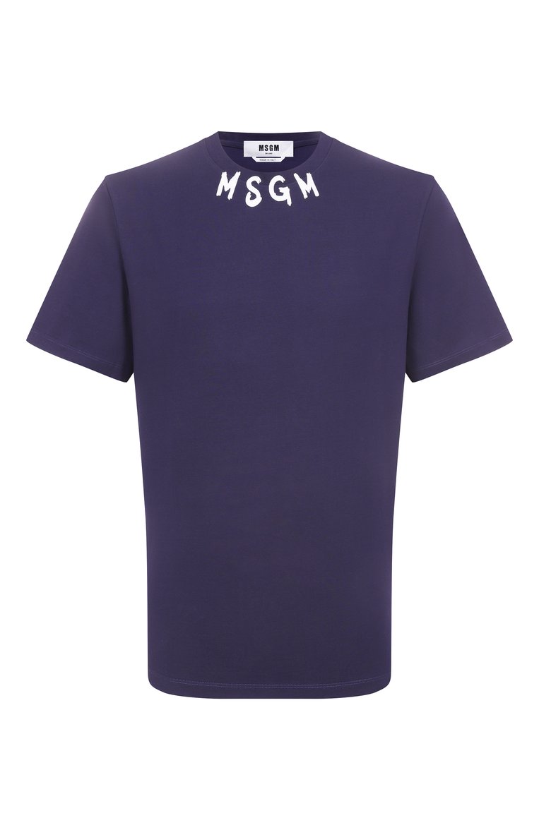 Мужская хлопковая футболка MSGM темно-синего цвета, арт. 3840MM102/257002 | Фото 1 (Рукава: Короткие; Материал внешний: Хлопок; Длина (для топов): Стандартные; Принт: С принтом; Стили: Спорт-шик; Кросс-КТ: Джерси; Мужское Кросс-КТ: Футболка-одежда)