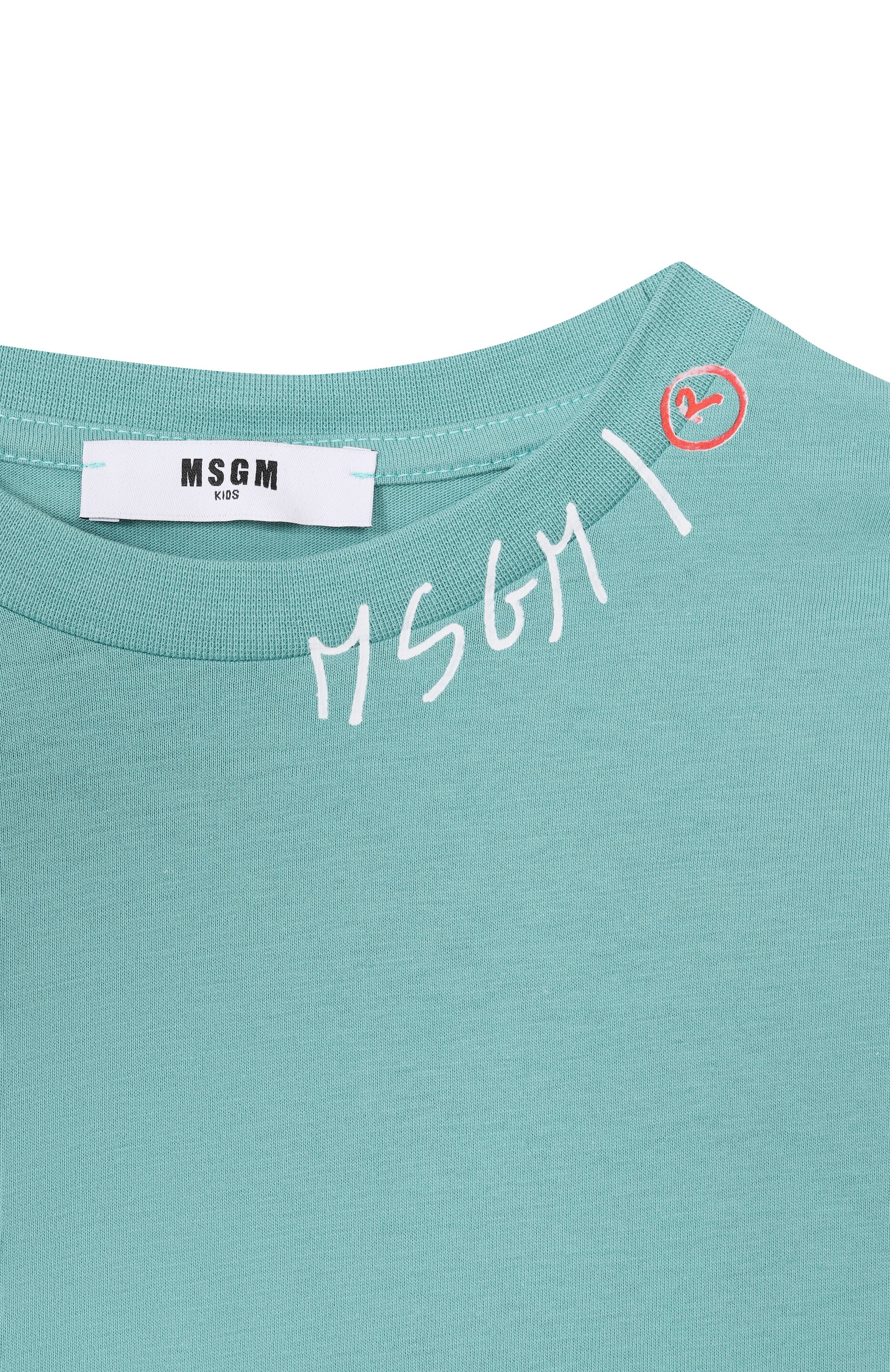 Хлопковая футболка MSGM KIDS зеленого цвета по цене 7205 руб., арт. S6MSJBTH240, фото 3 Хлопковая футболка MSGM KIDS, арт. S6MSJBTH240, фото 3