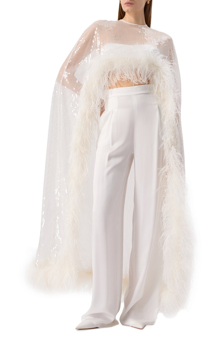 Накидка с отделкой перьями THE NEW ARRIVALS ILKYAZ OZEL, арт. VIVI CAPE IN PURE WHITE, фото 2