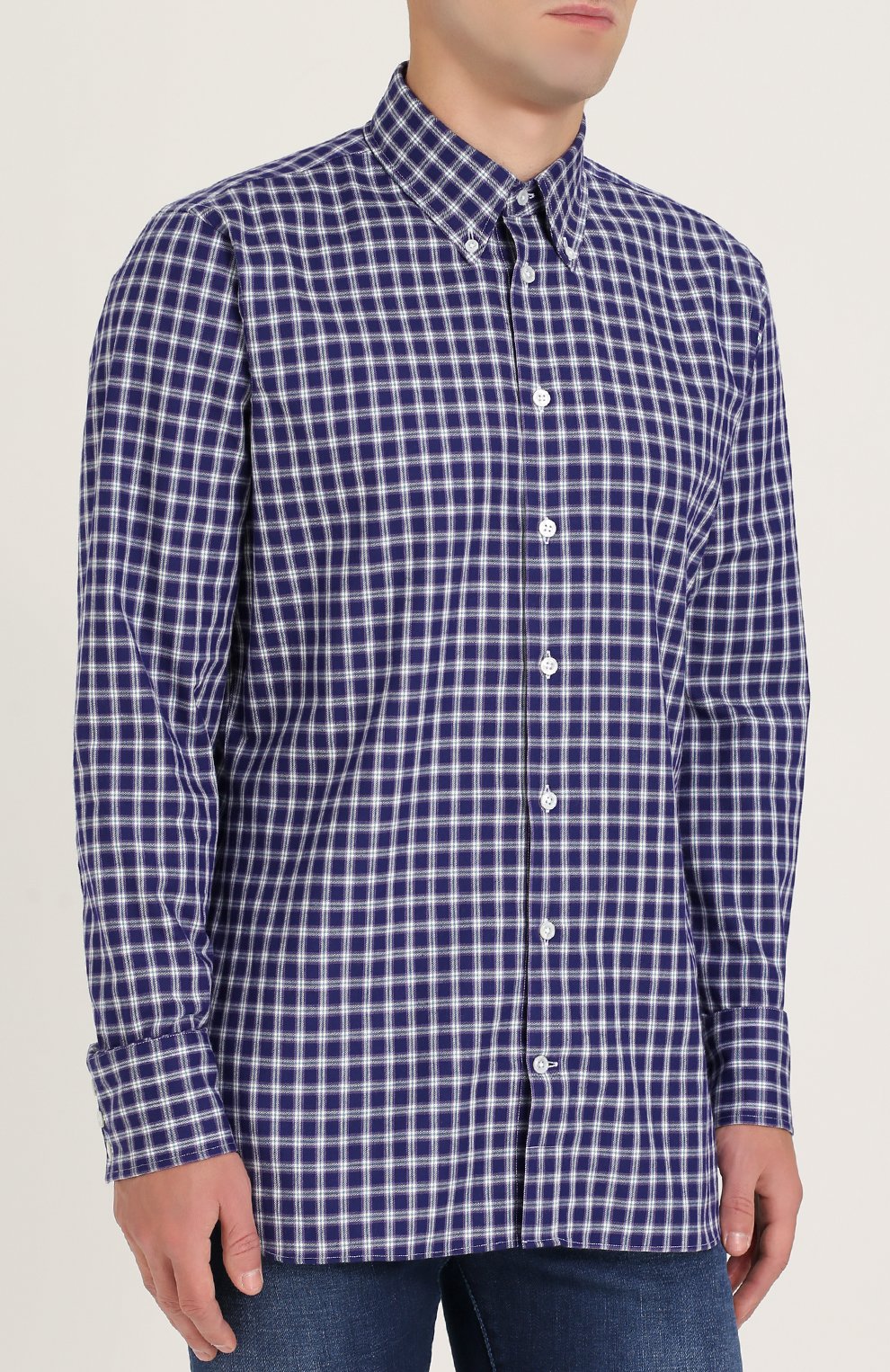 Хлопковая рубашка в клетку с воротником button-down TURNBULL & ASSER, арт. SHI150-BB570, фото 3