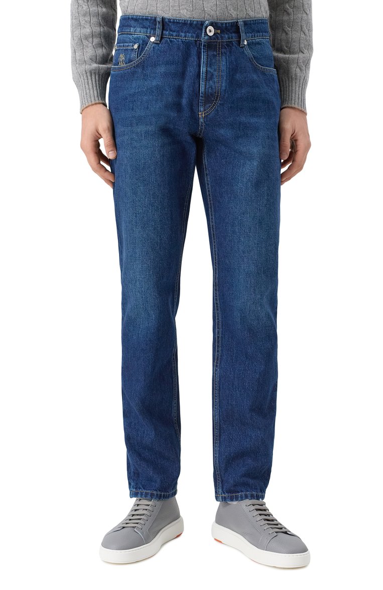 Мужские джинсы traditional fit BRUNELLO CUCINELLI темно-синего цвета, арт. M241PD3210 | Фото 3 (Материал внешний: Хлопок, Деним; Длина (брюки, джинсы): Стандартные; Силуэт М (брюки): Прямые; Кросс-КТ: Деним; Детали: Делаве; Стили: Повседневный; Автоматизация ТО: Проставлено; Автоматизация состава: Проставлено)
