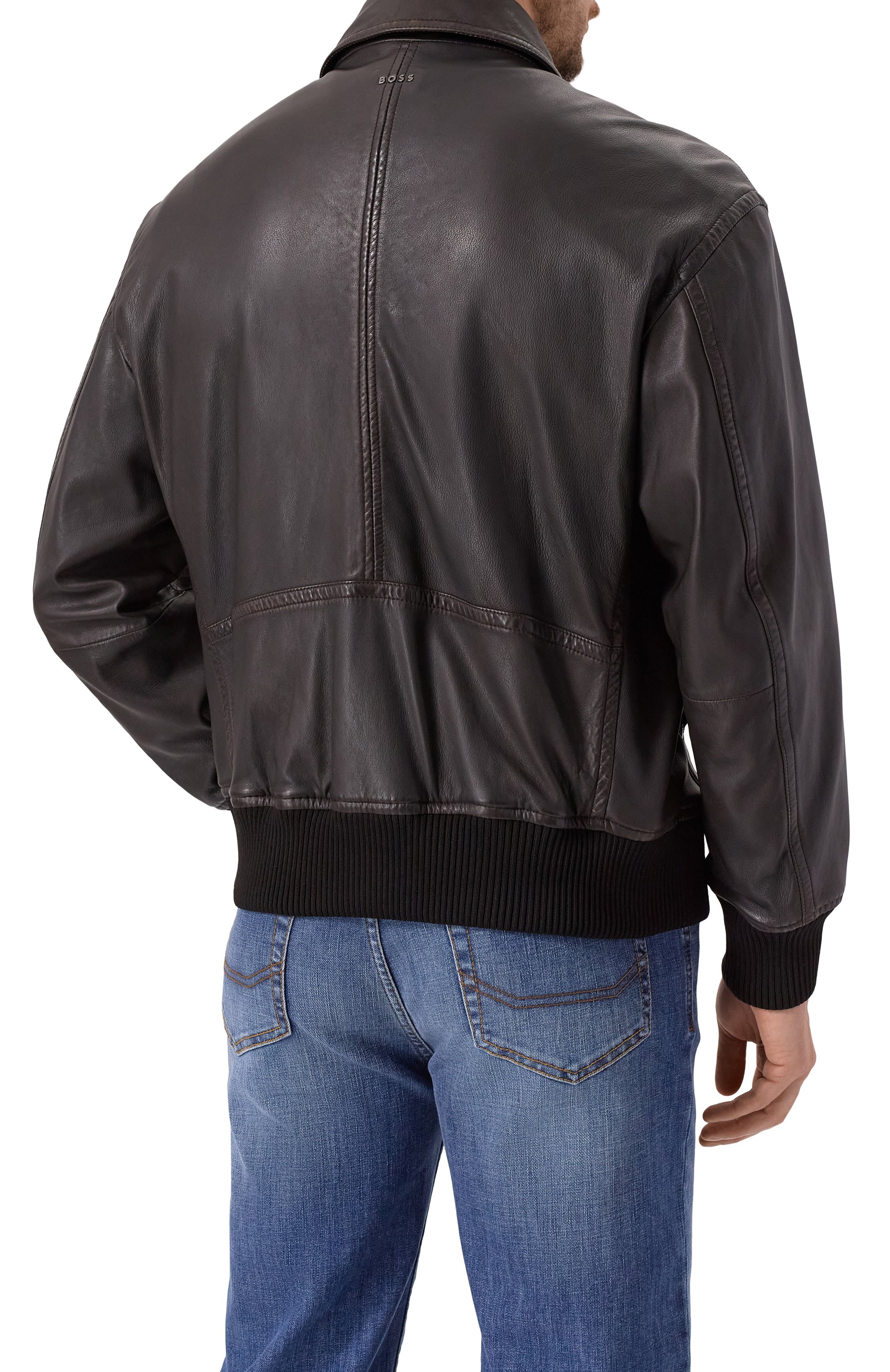 Кожаный бомбер BOSS ORANGE темно-коричневого цвета по цене 75950 руб., арт. 50543240, фото 4 Кожаный бомбер BOSS ORANGE, арт. 50543240, фото 4