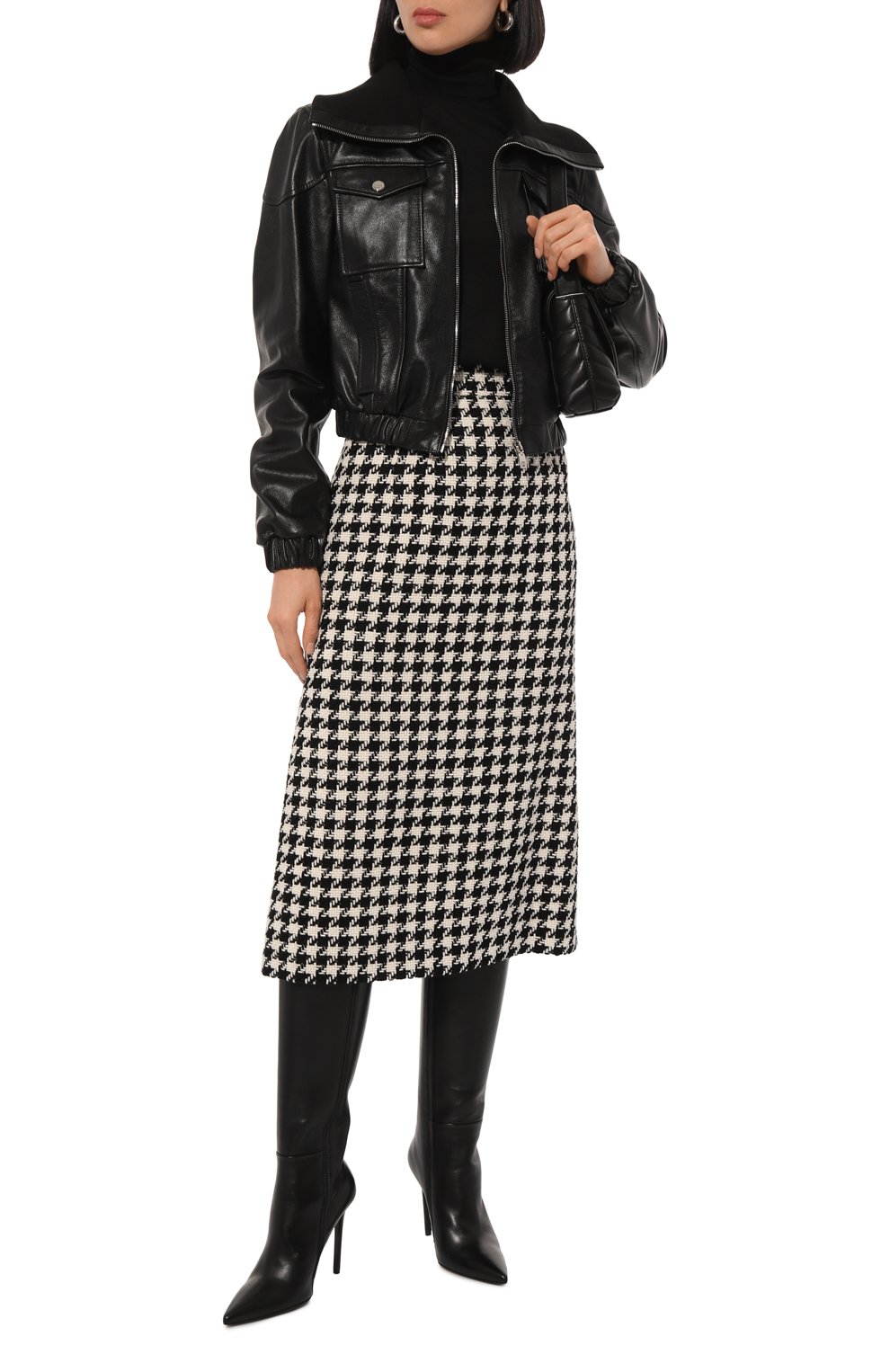 Юбка из шерсти и хлопка DOLCE & GABBANA черно-белого цвета по цене 95500 руб., арт. F4CYRT/FQ3F0, фото 2 Юбка из шерсти и хлопка DOLCE & GABBANA, арт. F4CYRT/FQ3F0, фото 2