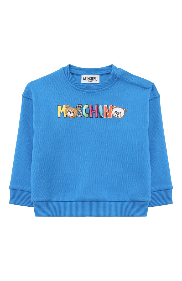 Детский комплект из свитшота и брюк MOSCHINO синего цвета, арт. MNK039/LCA64 | Фото 2 (Материал сплава: Проставлено; Материал внешний: Хлопок; Нос: Не проставлено; Случай: Повседневный)