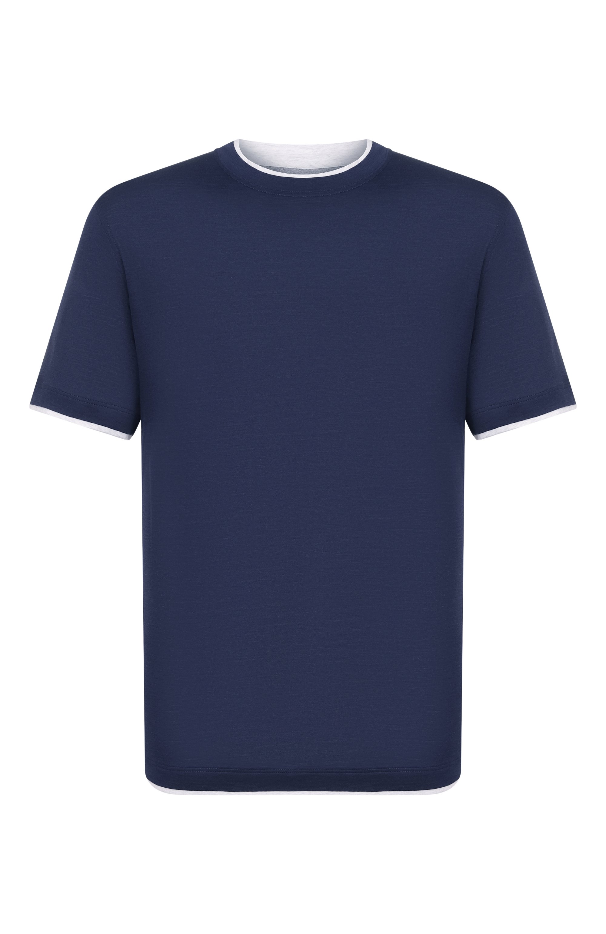 Футболка из шелка и хлопка BRUNELLO CUCINELLI темно-синего цвета по цене 69250 руб., арт. MD8217427, фото 1 Футболка из шелка и хлопка BRUNELLO CUCINELLI, арт. MD8217427, фото 1