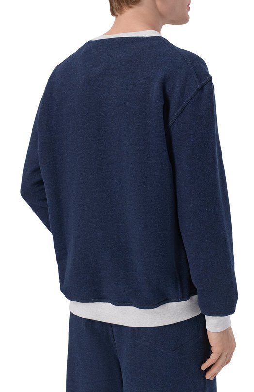 Свитшот из хлопка и льна Brunello Cucinelli MR8313380G Синий  MR8313380G Фото 4