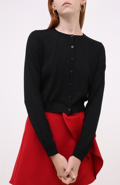 Кардиган из шерсти и шелка REDVALENTINO черного цвета по цене 33350 руб., арт. UR3KA00Z/4A7, фото 3 Кардиган из шерсти и шелка REDVALENTINO, арт. UR3KA00Z/4A7, фото 3