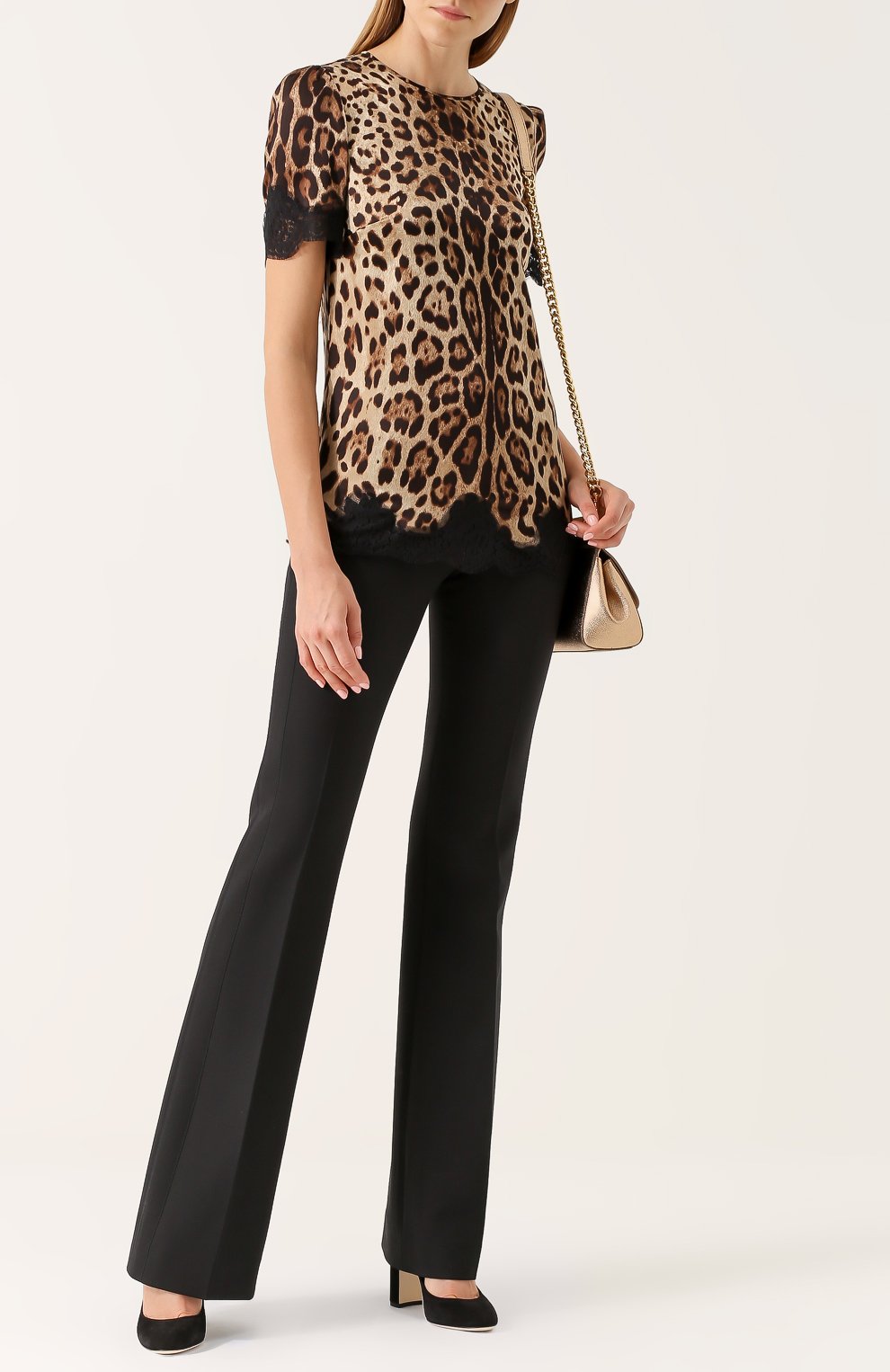 Шелковый топ с леопардовым принтом и кружевной отделкой DOLCE & GABBANA, арт. 0102/F7V06T/FSAAG, фото 2