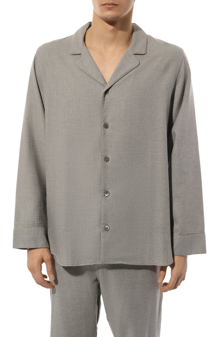 Мужская пижама из хлопка и шерсти ZIMMERLI серого цвета, арт. 4600-21001 | Фото 3 (Длина (брюки, джинсы): Стандартные; Материал внешний: Хлопок; Длина (для топов): Стандартные; Рукава: Длинные; Кросс-КТ: домашняя одежда)