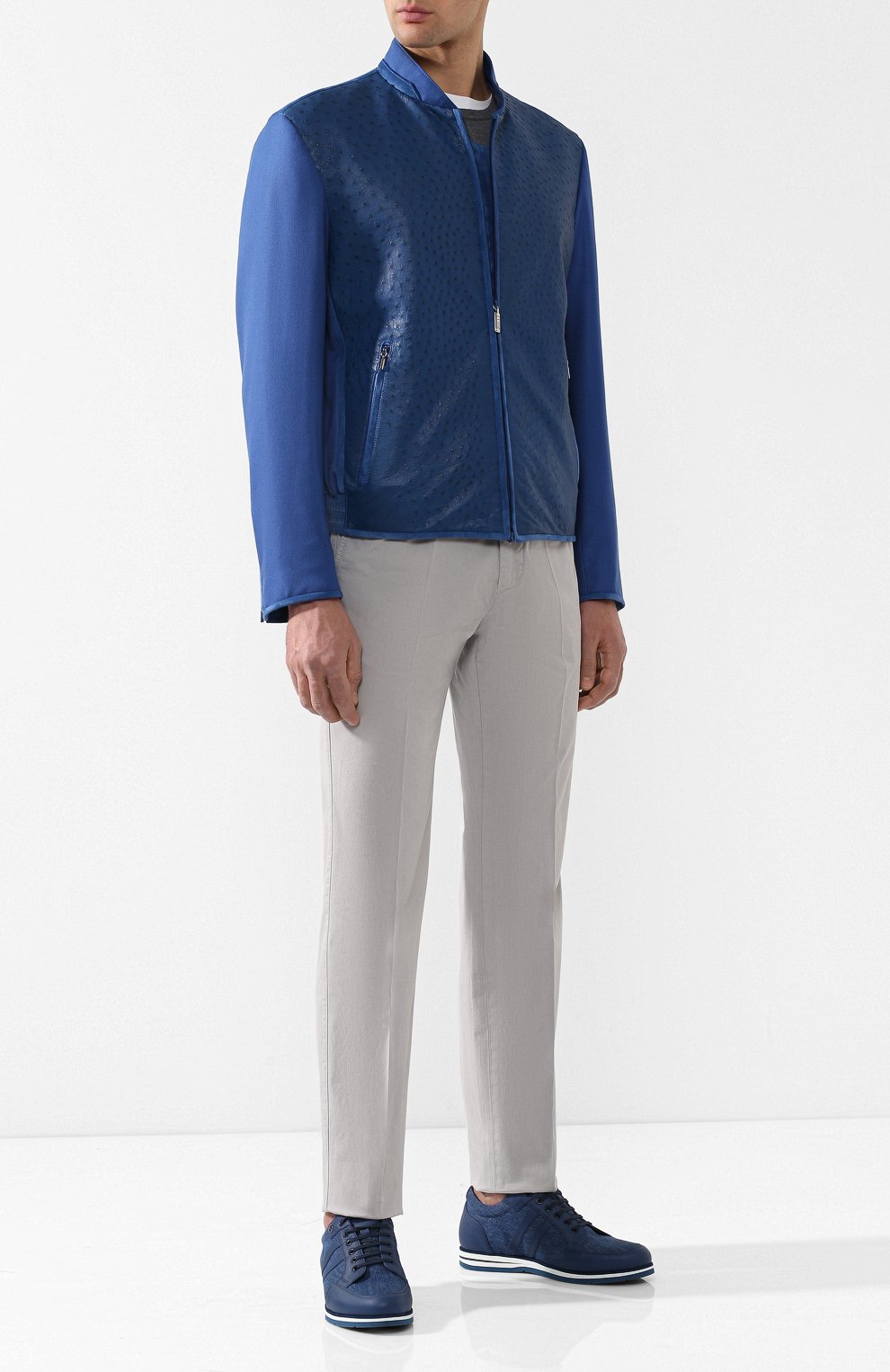 Кашемировый бомбер с отделкой из кожи страуса ZILLI, арт. MAN-BRAQU-D0580/1004, фото 2