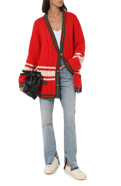 Шерстяной кардиган GUCCI красного цвета по цене 285120 руб., арт. 546079 XKAC1, фото 2 Шерстяной кардиган GUCCI, арт. 546079 XKAC1, фото 2
