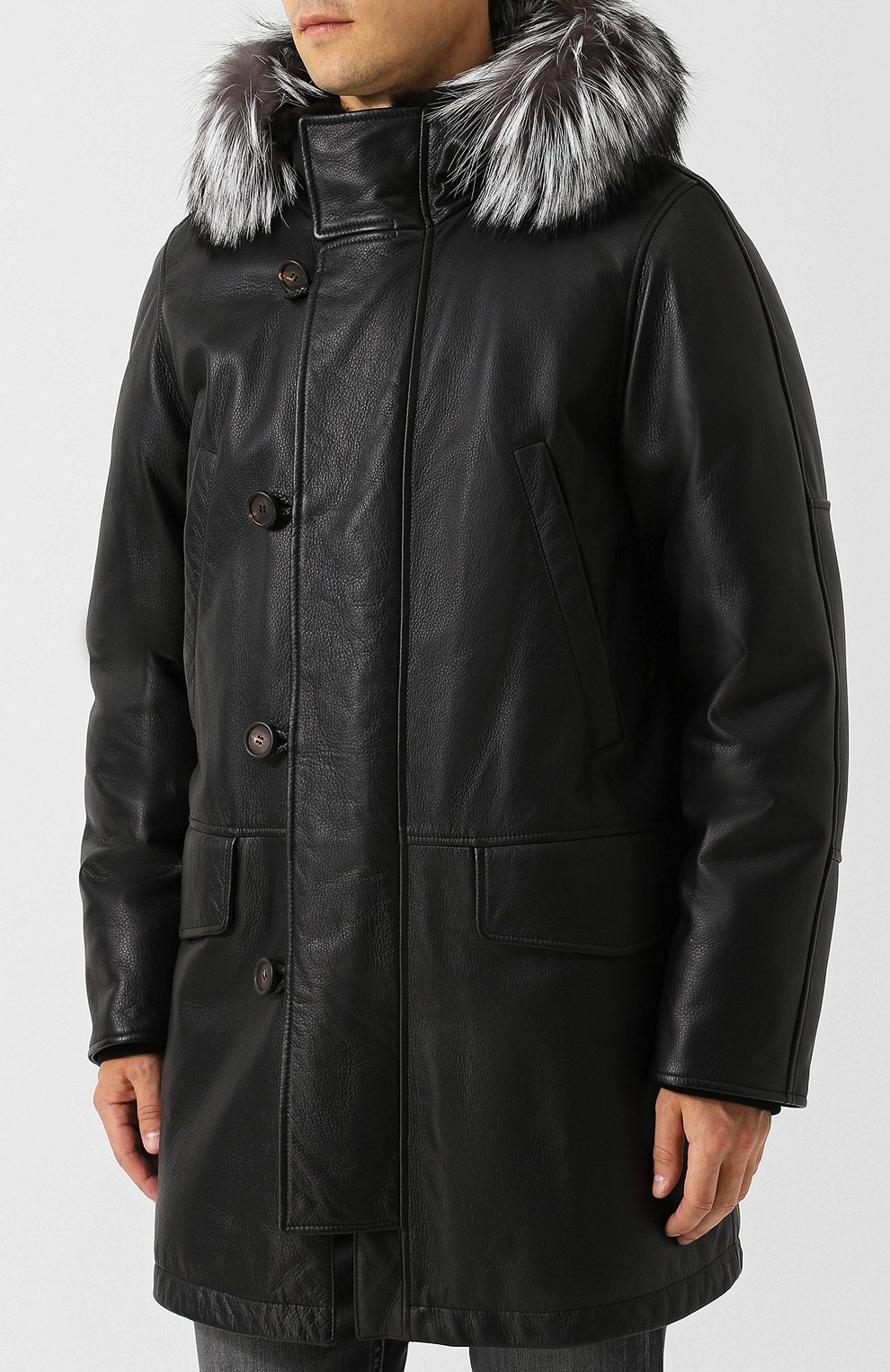 Кожаный пуховик с отделкой из нутрии и лисы BRIONI, арт. PUD40L/07714, фото 3