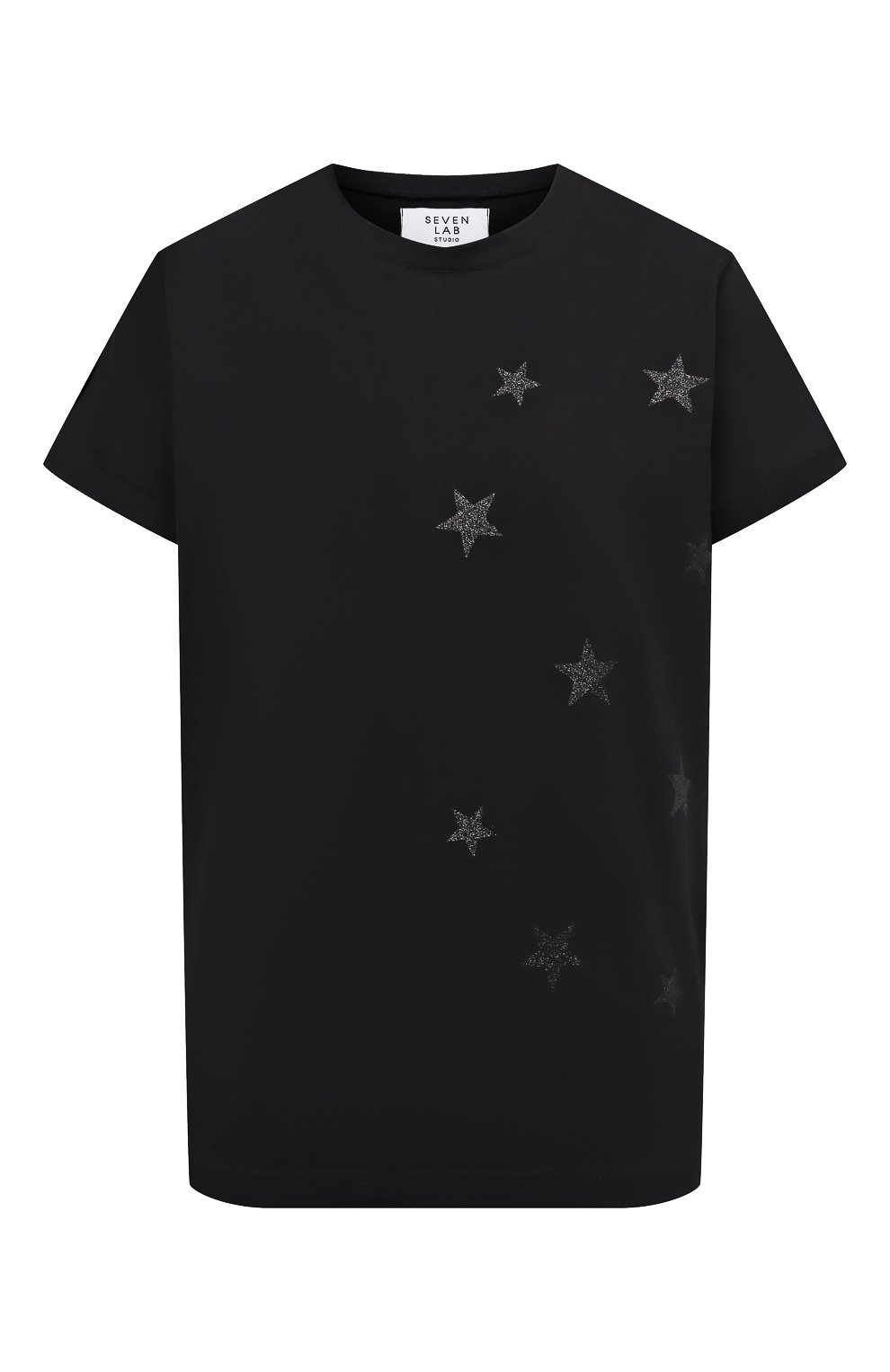 Хлопковая футболка SEVEN LAB черного цвета по цене 7520 руб., арт. T20-STARS-G019 black, фото 1 Хлопковая футболка SEVEN LAB, арт. T20-STARS-G019 black, фото 1