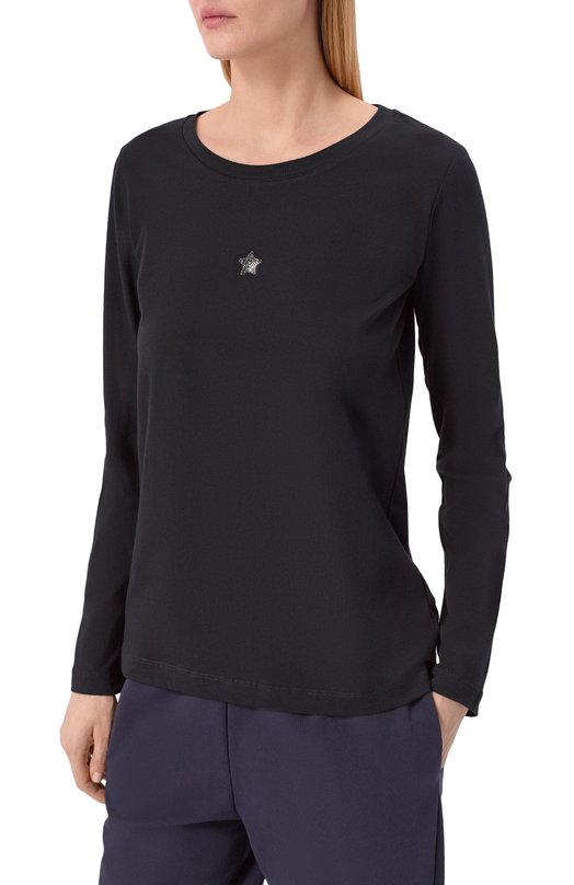 Хлопковый лонгслив Lorena Antoniazzi TS10/9999 Чёрный  TS10/9999 Фото 3