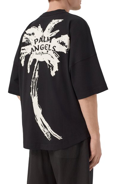 Хлопковая футболка PALM ANGELS черного цвета по цене 33950 руб., арт. PAMAA005JR003, фото 4 Хлопковая футболка PALM ANGELS, арт. PAMAA005JR003, фото 4