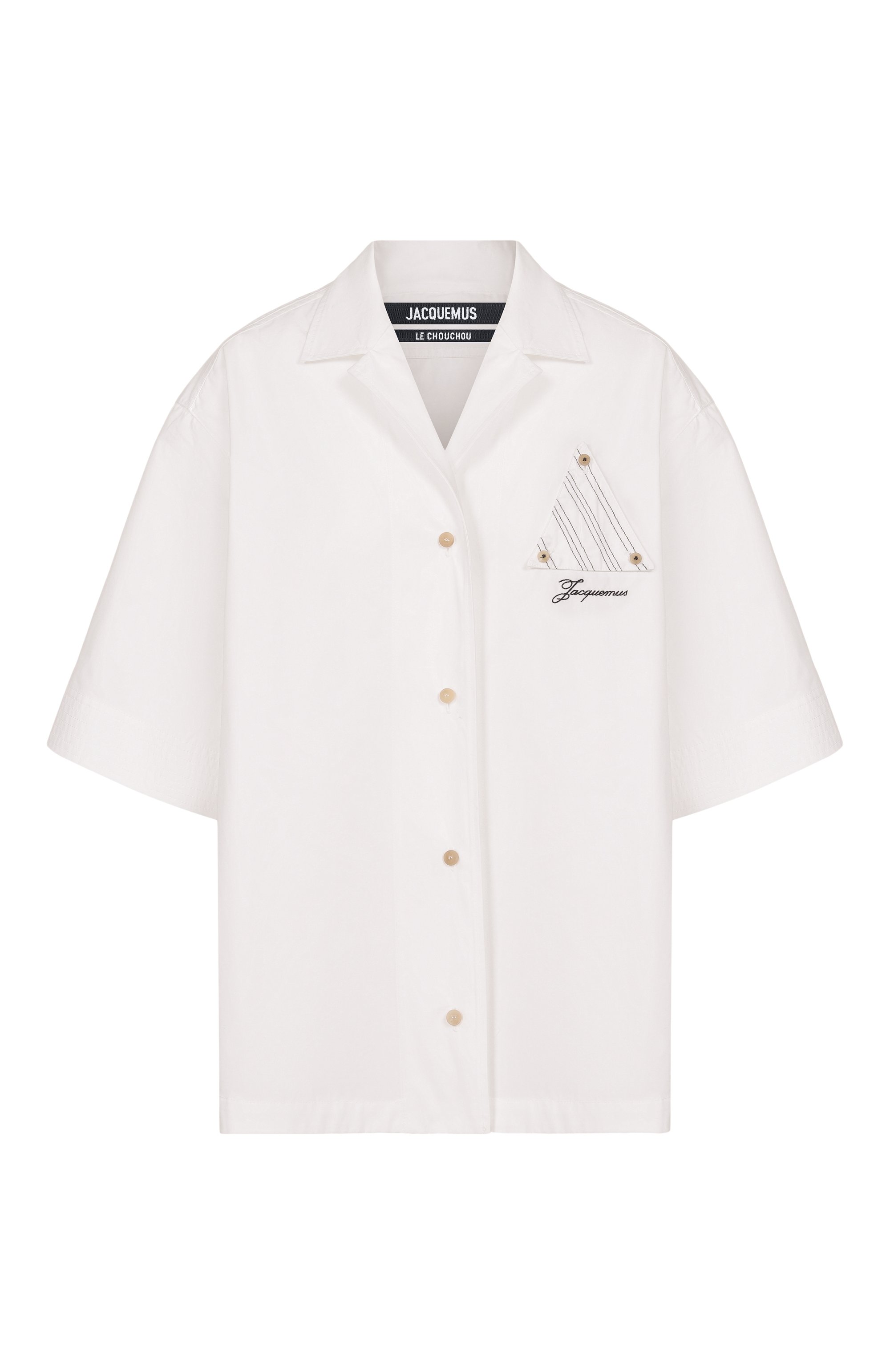 Хлопковая рубашка JACQUEMUS белого цвета по цене 65650 руб., арт. 26ESHW00567/AW00648, фото 1 Хлопковая рубашка JACQUEMUS, арт. 26ESHW00567/AW00648, фото 1