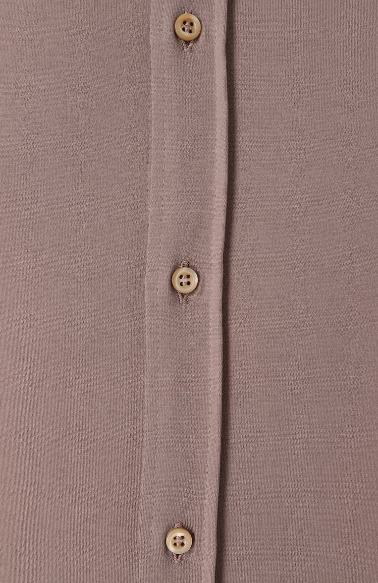 Мужская хлопковая рубашка BRUNELLO CUCINELLI коричневого цвета, арт. M0B136686 | Фото 6 (Рукава: Длинные; Материал внешний: Хлопок; Длина (для топов): Стандартные; Случай: Формальный; Манжеты: На пуговицах; Принт: Однотонные; Воротник: Акула; Стили: Классический)