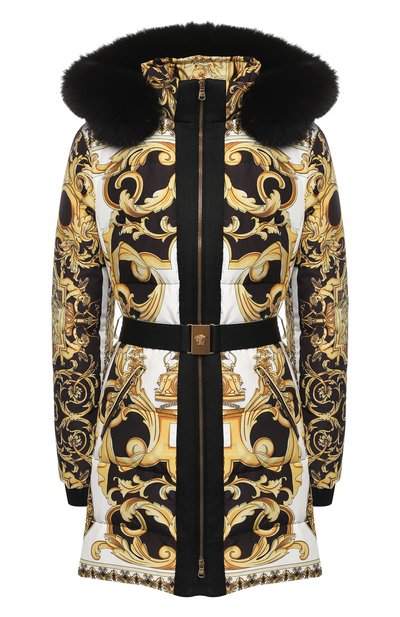 Женский пуховик с поясом и принтом VERSACE, арт. A80274/A226729