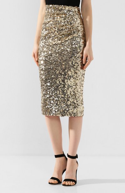 Юбка с пайетками DOLCE & GABBANA золотого цвета по цене 125500 руб., арт. F4BS1T/HLMZM, фото 3 Юбка с пайетками DOLCE & GABBANA, арт. F4BS1T/HLMZM, фото 3