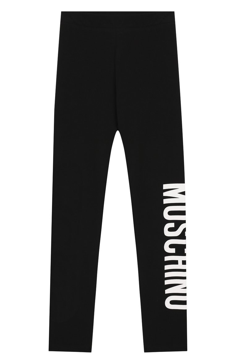 Детские хлопковые леггинсы MOSCHINO черного цвета, арт. H1P02R/LBA00/4A-8A | Фото 1 (Материал внешний: Хлопок; Статус проверки: Проверена категория; Случай: Повседневный; Девочки Кросс-КТ: Леггинсы-одежда; Нос: Не проставлено; Материал сплава: Проставлено)