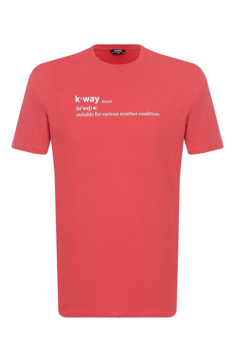 Мужская хлопковая футболка K-WAY красного цвета, арт. K3136DW | Фото 1 (Длина (для топов): Стандартные; Материал внешний: Хлопок; Рукава: Короткие; Принт: С принтом; Стили: Кэжуэл; Мужское Кросс-КТ: Футболка-одежда; Кросс-КТ: Джерси; Автоматизация ТО: Проставлено; Автоматизация состава: Проставлено)