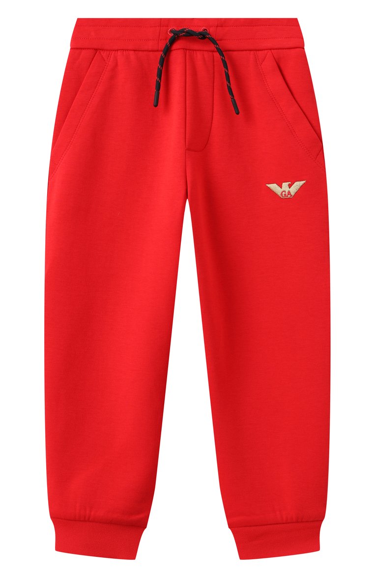 Детски�е хлопковые джоггеры EMPORIO ARMANI красного цвета, арт. EB000263/AF10126 | Фото 1 (Нос: Не проставлено; Мальчики Кросс-КТ: Джоггеры-одежда; Материал внешний: Хлопок; Автоматизация состава: Проставлено; Ростовка одежда: 5 лет | 110 см, 4 года | 104 см, 8 лет | 128 см, 10 - 11 лет | 140 - 146см, 13 - 15 лет | 158 см, 16 лет | 164 см, 7 лет | 122 см, 6 лет | 116 см)