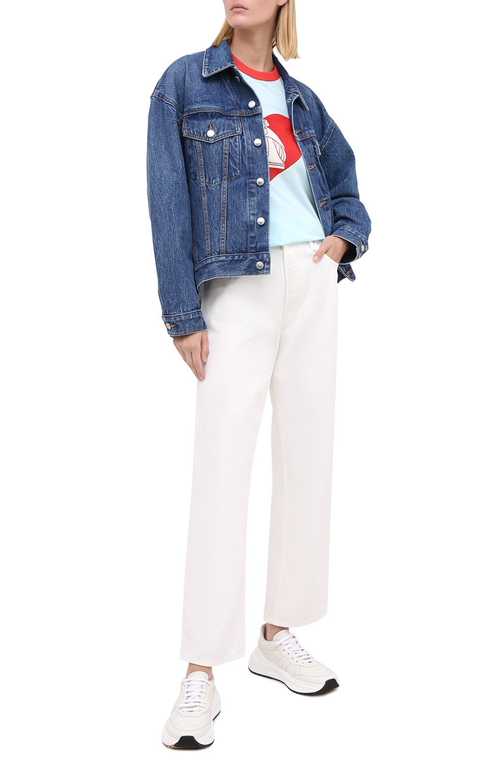 Хлопковая футболка LANVIN голубого цвета по цене 28050 руб., арт. RW-T0688J-JR34-H20, фото 2 Хлопковая футболка LANVIN, арт. RW-T0688J-JR34-H20, фото 2
