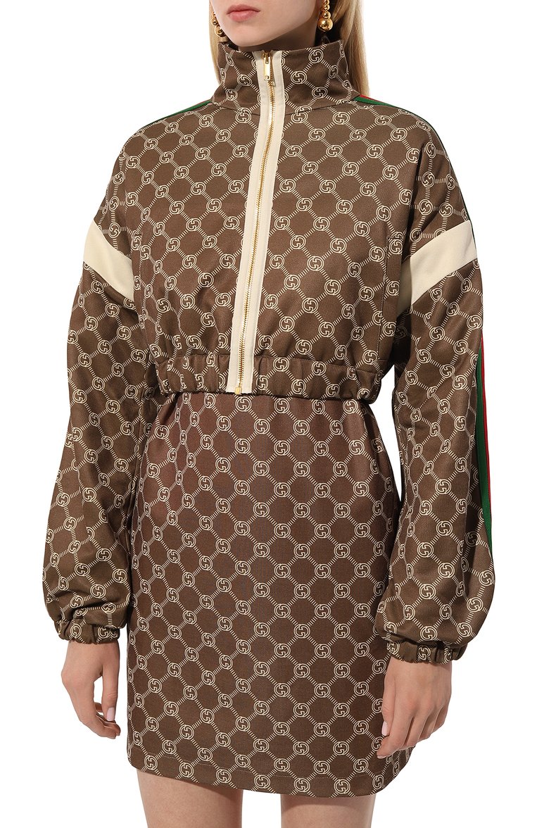 Женский бомбер GUCCI бежевого цвета, арт. 671495/XJD1G | Фото 3 (Рукава: Длинные; Длина (верхняя одежда): Короткие; Материал внешний: Хлопок, Синтетический материал; Материал подклада: Хлопок; Кросс-КТ: Куртка, Легкие; Стили: Кэжуэл)
