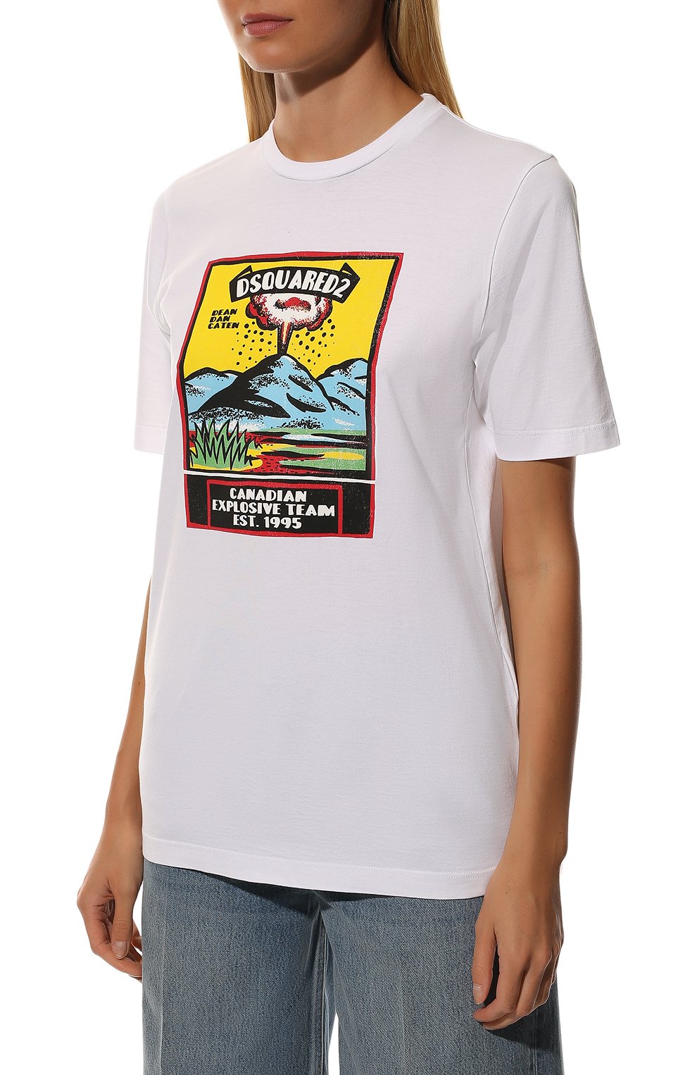 Хлопковая футболка DSQUARED2 белого цвета по цене 22550 руб., арт. S75GD0296/S24387, фото 3 Хлопковая футболка DSQUARED2, арт. S75GD0296/S24387, фото 3