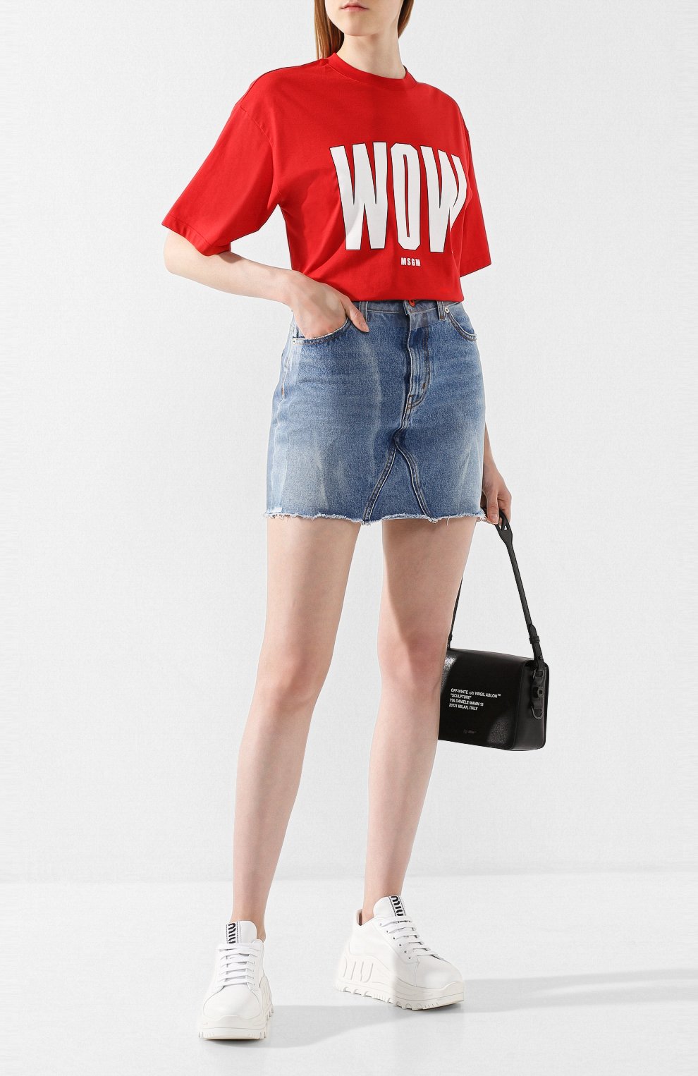 Хлопковая футболка MSGM красного цвета по цене 10600 руб., арт. 2741MDM164 195797, фото 2 Хлопковая футболка MSGM, арт. 2741MDM164 195797, фото 2