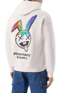 Мужской хлопковое худи PHARMACY INDUSTRY белого цвета, арт. PHABM00217 | Фото 4 (Материал внешний: Хлопок, Синтетический материал; Длина (для топов): Стандартные; Рукава: Длинные; Мужское Кросс-КТ: Худи-одежда; Принт: С принтом; Стили: Спорт-шик)