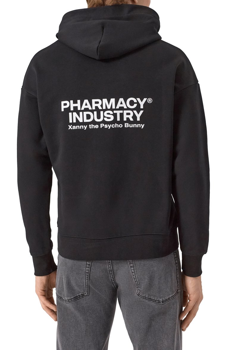 Мужской хлопковое худи PHARMACY INDUSTRY черного цвета, арт. PHABM00180 | Фото 4 (Длина (для топов): Стандартные; Материал внешний: Хлопок, Синтетический материал; Рукава: Длинные; Мужское Кросс-КТ: Худи-одежда; Стили: Гранж; Принт: С принтом)