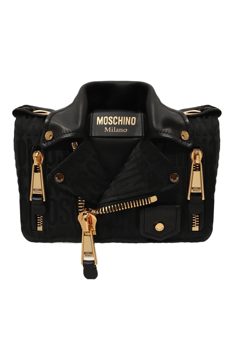 Женская сумка biker MOSCHINO черного цвета, арт. A7421/8268 | Фото 1 (Сумки-технические: Сумки через плечо; Материал сплава: Проставлено; Ремень/цепочка: На ремешке; Материал: Текстиль; Драгоценные камни: Проставлено; Размер: small)