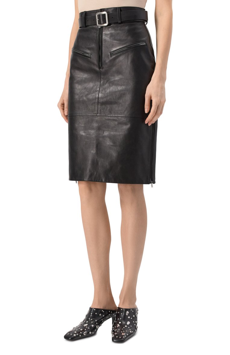 Женская кожаная юбка JIL SANDER черного цвета, арт. J03MA0229-J07207 | Фото 3 (Автоматизация ТО: Проставлено; Автоматизация состава: Проставлено; Длина Ж (юбки, платья, шорты): До колена; Материал внешний: Натуральная кожа; Женское Кросс-КТ: Юбка-карандаш; Стили: Повседневный)