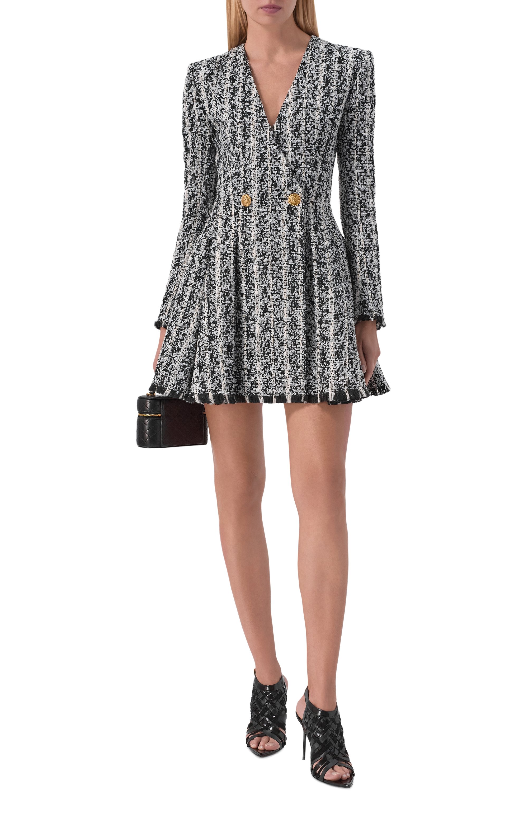 Твидовое платье BALMAIN черно-белого цвета по цене 342000 руб., арт. HF1R9463/XM15, фото 2 Твидовое платье BALMAIN, арт. HF1R9463/XM15, фото 2