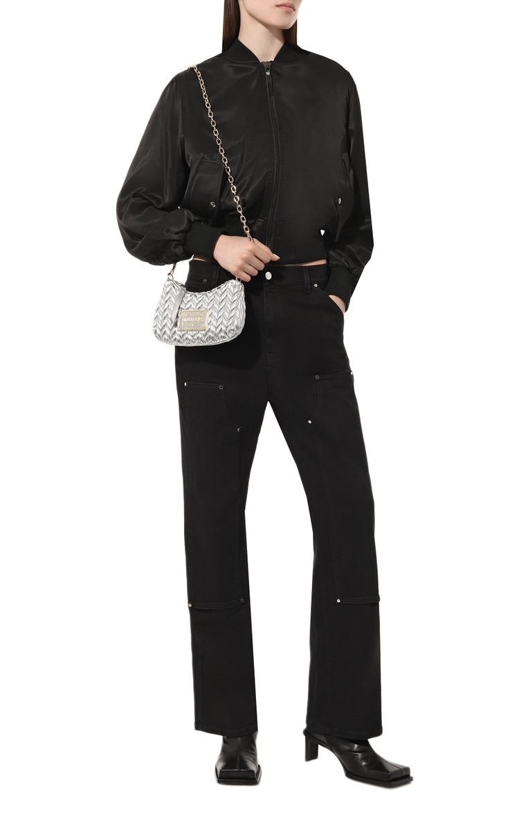 Женская сумка VERSACE JEANS COUTURE серебряного цвета, арт. 74VA4B02/ZS409 | Фото 7 (Ремень/цепочка: На ремешке; Размер: small; Материал: Текстиль; Сумки-технические: Сумки через плечо)
