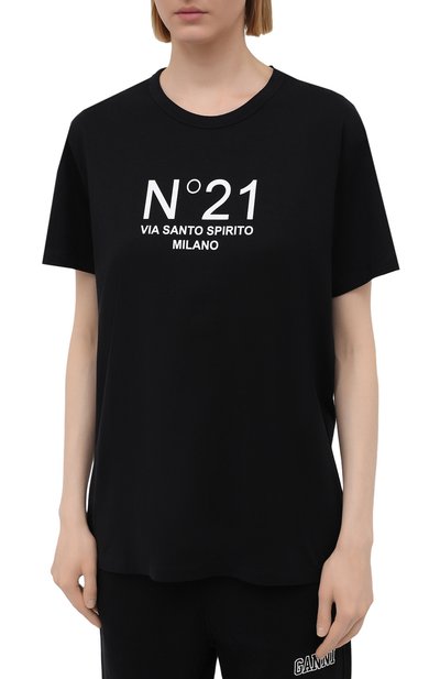 Хлопковая футболка N21 черного цвета по цене 20650 руб., арт. 21E N2M0/F051/6314, фото 3 Хлопковая футболка N21, арт. 21E N2M0/F051/6314, фото 3