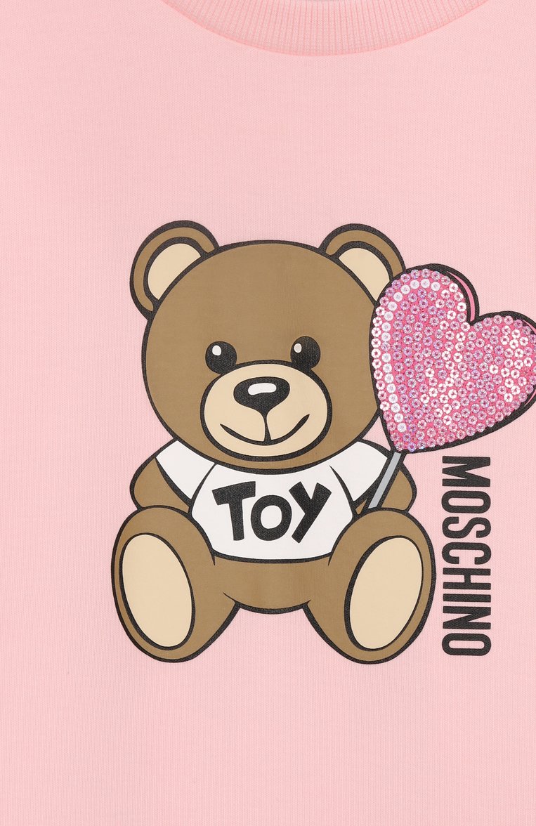 Детское хлопковое платье MOSCHINO светло-розового цвета, арт. HDV0G9/LAA40/10-14 | Фото 3 (Рукава: Короткие; Материал внешний: Хлопок; Случай: Повседневный; Девочки Кросс-КТ: Платье-одежда; Тематический товар: Teddy Bear; Автома�тизация ТО: Проставлено; Автоматизация состава: Проставлено; Ростовка одежда: 10 - 11 лет | 140 - 146см, 16 лет | 164 см, 12 лет | 152 см)