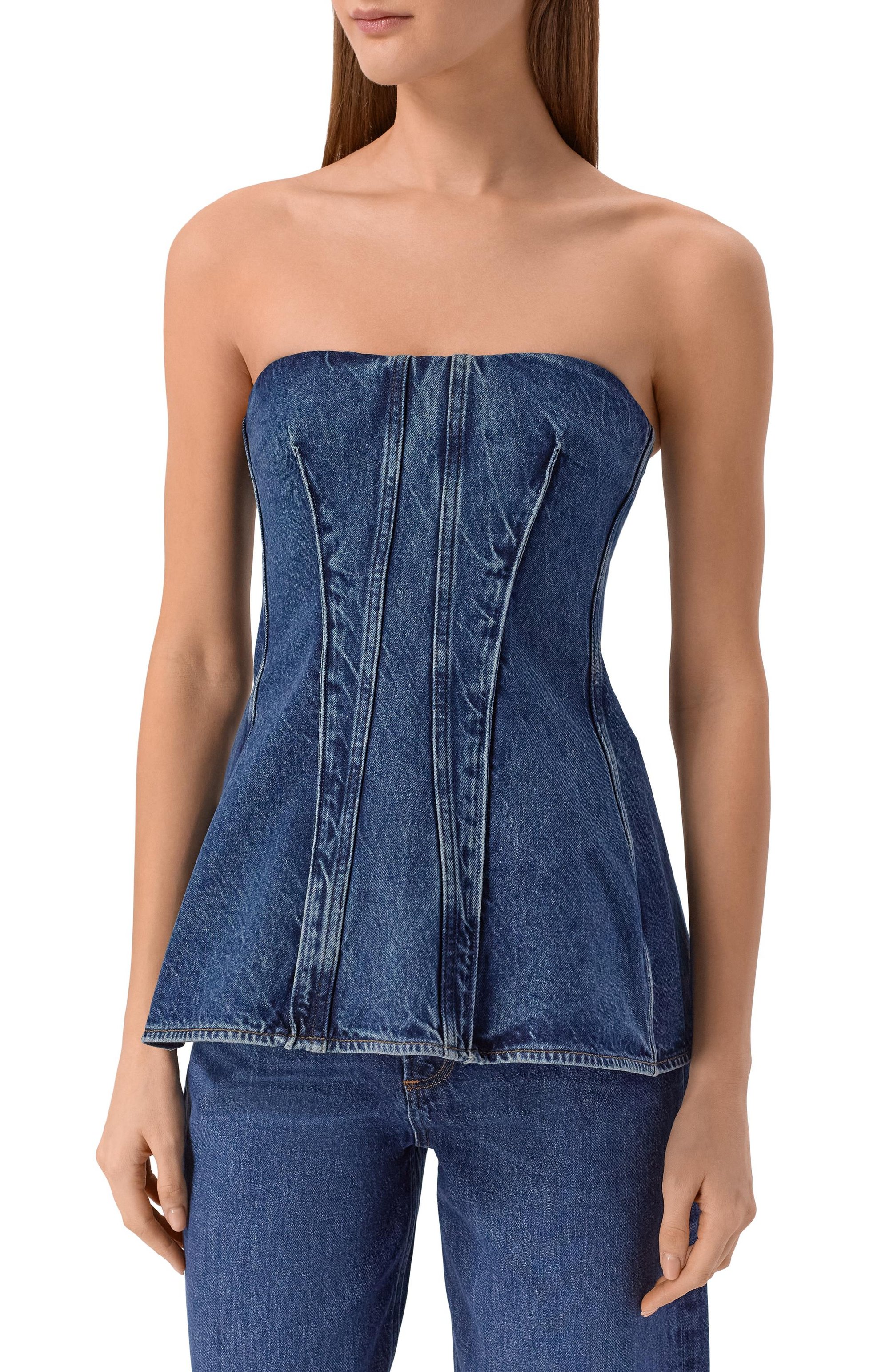 Джинсовый топ-корсет AGOLDE синего цвета по цене 38150 руб., арт. A74031254, фото 3 Джинсовый топ-корсет AGOLDE, арт. A74031254, фото 3