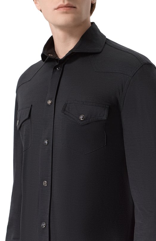 Шерстяная рубашка Marco Pescarolo RIB0T/53Y04 Чёрный  RIB0T/53Y04 Фото 5