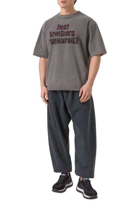 Мужская хлопковая футболка DSQUARED2 серого цвета, арт. S74GD1403/S24583 | Фото 2 (Рукава: 3/4; Драгоценные камни: Проставлено; Материал сплава: Проставлено; Материал внешний: Хлопок; Длина (для топов): Стандартные)