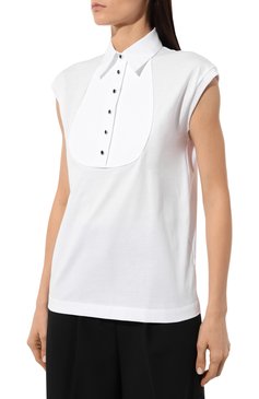 Женское хлопковое поло DOLCE & GABBANA белого цвета, арт. F8V04Z/GDCH5 | Фото 3 (Материал внешний: Хлопок; Рукава: Короткие; Длина (для топов): Стандартные; Стили: Классический)