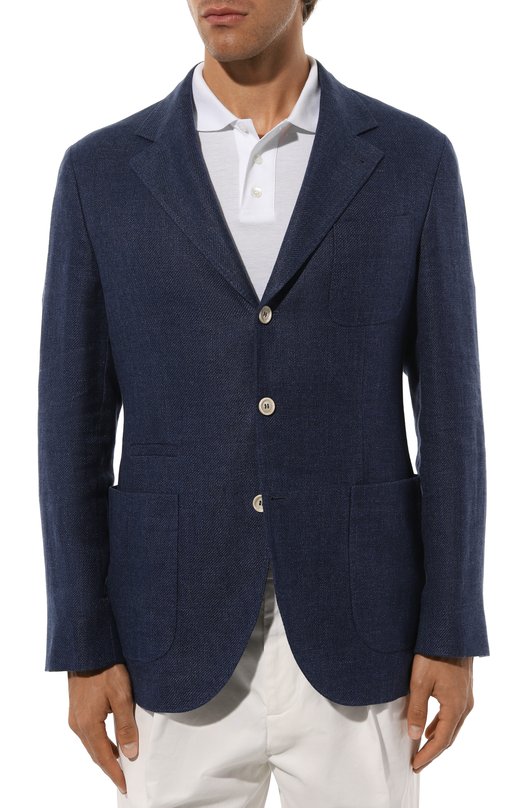 Пиджак изо льна и шерсти Brunello Cucinelli MW4827BND Синий  MW4827BND Фото 5