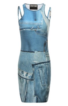 Женское платье VERSACE JEANS COUTURE голубого цвета, арт. 76HA0944/JS278 | Фото 1 (Стили: Гламурный; Длина Ж (юбки, платья, шорты): Мини; Случай: Повседневный; Женское Кросс-КТ: платье-футляр, Платье-одежда; Материал внешний: Синтетический материал; Материал сплава: Проставлено; Драгоценные камни: Проставлено)