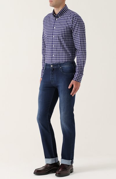 Хлопковая рубашка в клетку с воротником button-down TURNBULL & ASSER, арт. SHI150-BB570, фото 2