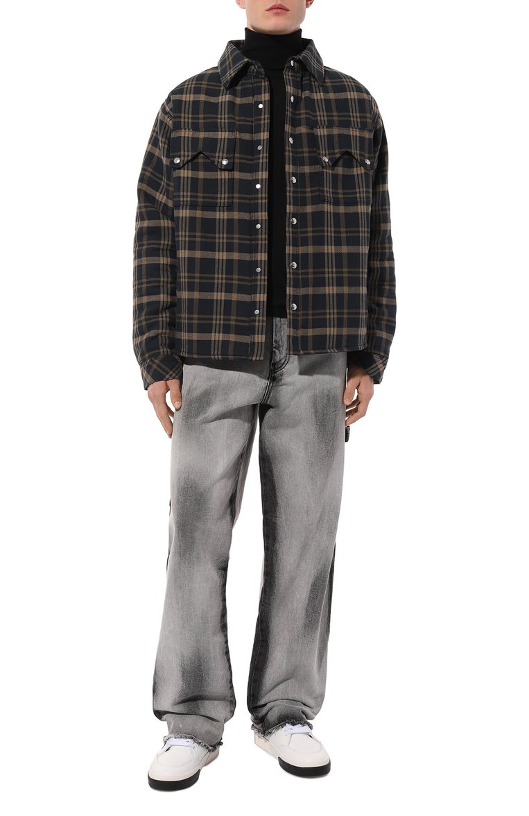Мужская утепленная куртка-рубашка RHUDE коричневого цвета, арт. RHFW24SR04012 | Фото 2 (Рукава: Длинные; Длина (верхняя одежда): Короткие; Материал подклада: Синтетический материал; Материал сплава: Проставлено; Драгоценные камни: Проставлено; Стили: Кэжуэл; Мужское Кросс-КТ: Куртка-рубашка, утепленные куртки; Материал внешний: Хлопок; Кросс-КТ: Утепленные)