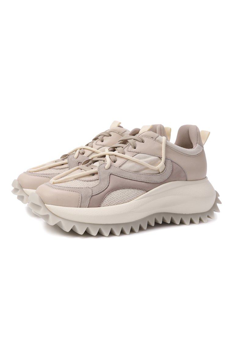 Женские комбинированные кроссовки running double laces VIC MATIE бежевого цвета, арт. 1G3202D_D22BQFTF68 | Фото 1 (Материал внутренний: Текстиль; Материал внешний: Натуральная кожа, Текстиль; Подошва: Платформа; Стили: Кэжуэл; Кросс-КТ: Низкие; Материал утеплителя: Без утеплителя)